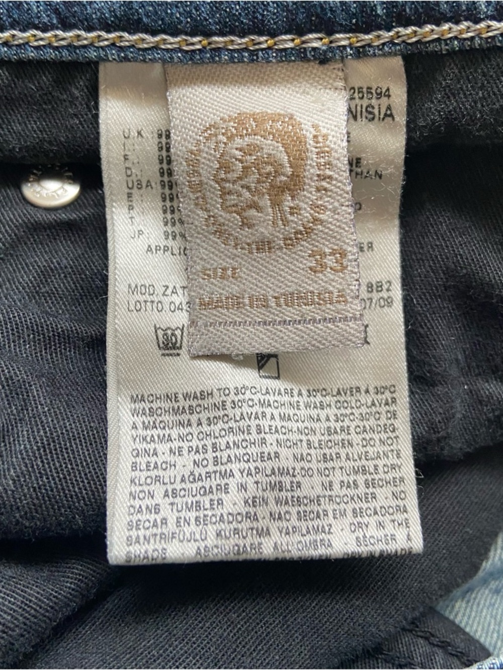 Diesel Zathan Bootcut Jeans Mens 33x32 Blue Distressed Y2K Denim 00882 - Picture 7 of 8